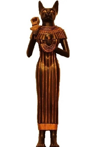 האלה המצרית bastet. האלה מיוצגת בצורת חתול ולעיתים כאישה בעלת ראש חתולי. מצרים העתיקה
