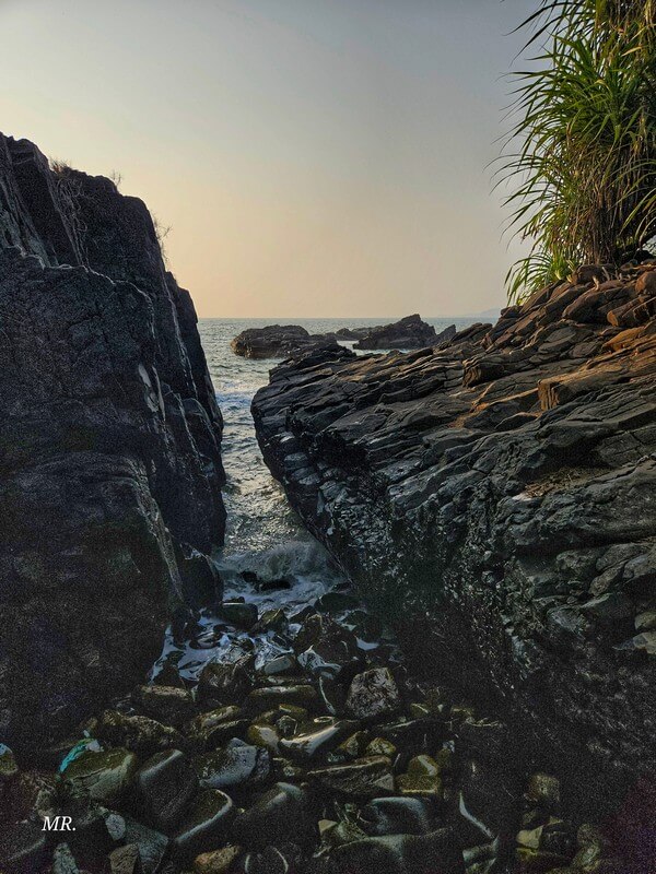 Natural cave near Keri Beach in North Goa, India