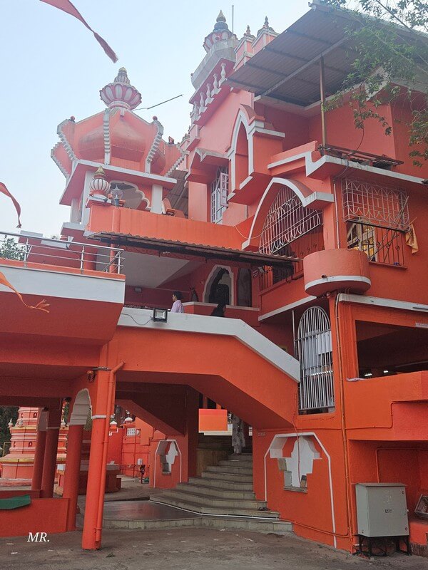 Colorful colonial temple, street in the Fontainhas Latin Quarter of Panaji, Goa